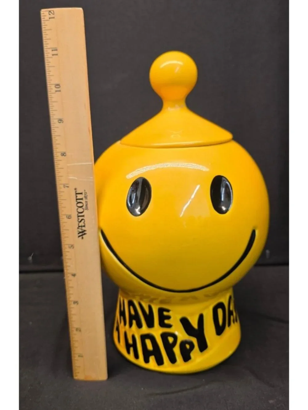 Vintage 1970s McCoy Pottery USA Smiley Face Cookie Jar 